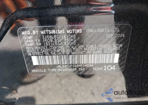 2024 Mitsubishi Mirage G4 Black Edition from USA, damaged, VIN ML32FUFJ4RHF14694